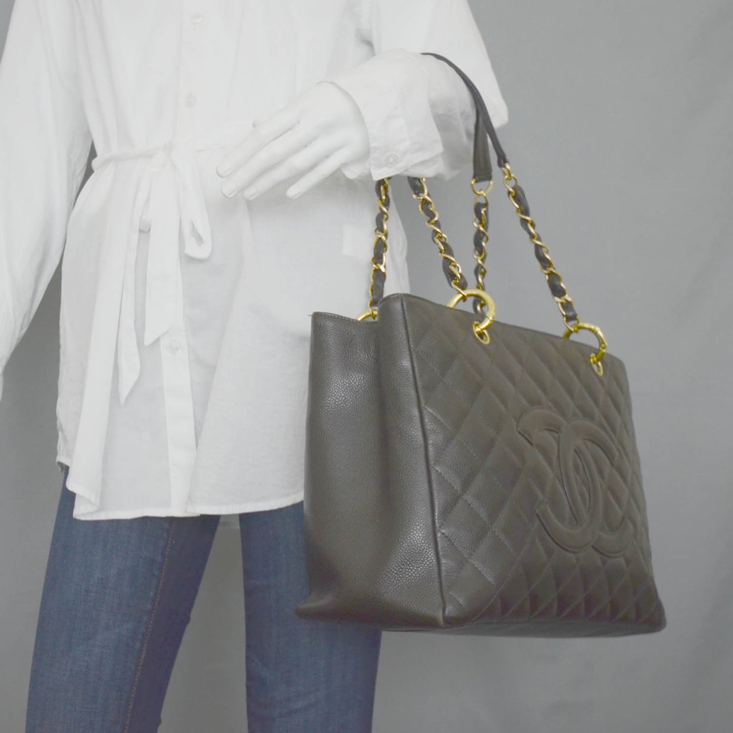 Caviar Grand Shopping Tote GST Dark Brown GHW