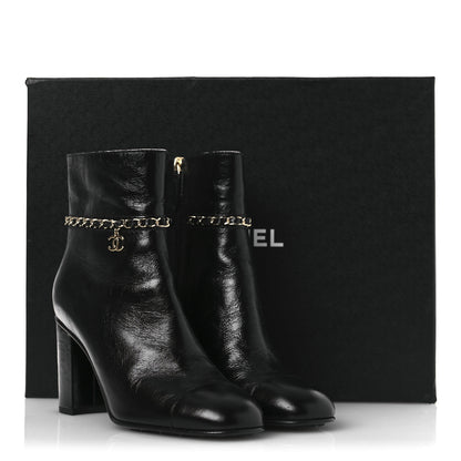 Chanel Crumpled Calfskin Cap Toe Chain Short Boots 35 Black 39.5 Black 11 of 11