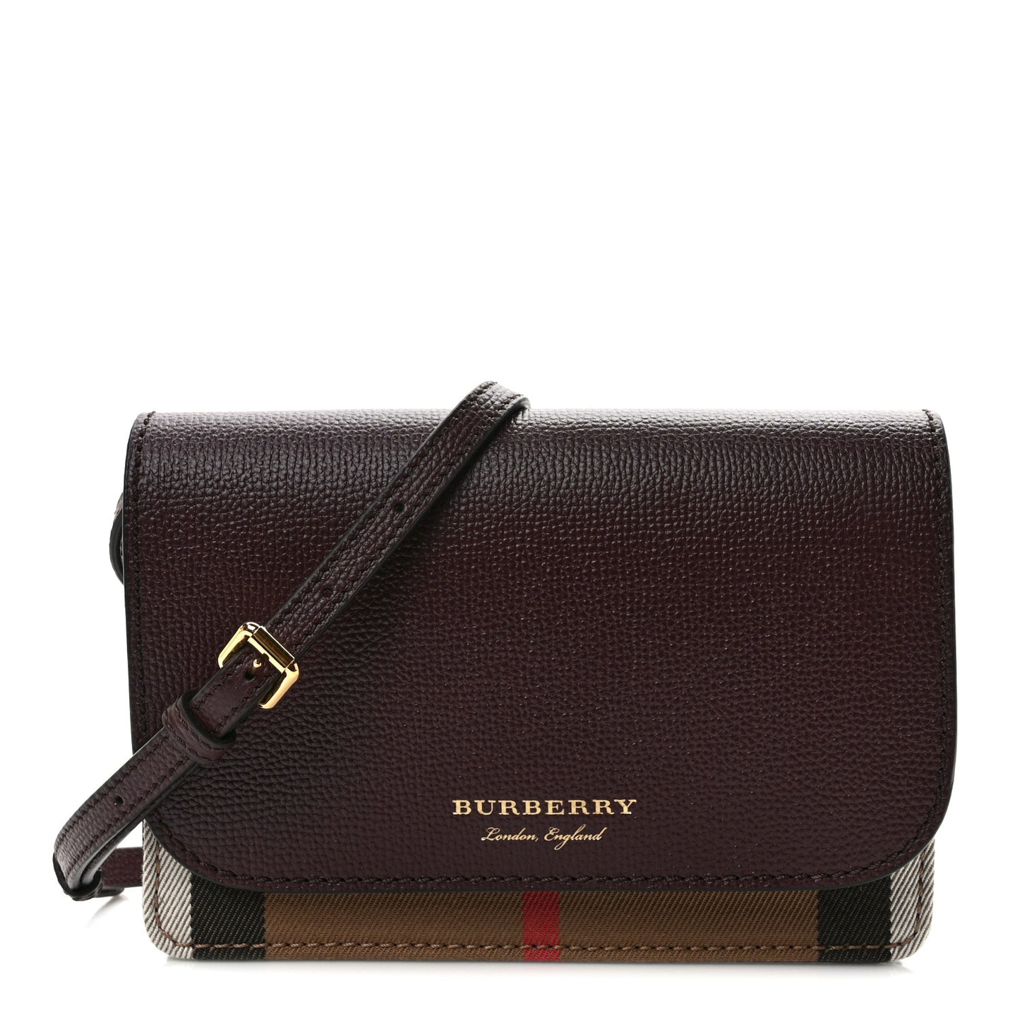Grained Calfskin House Check Tartan Mix Hampshire Wallet On Chain Burgundy