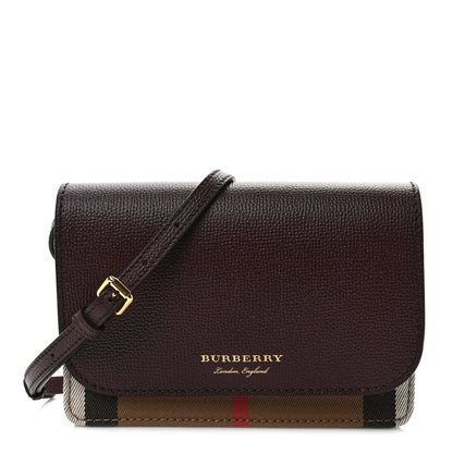 Burberry Grained Calfskin House Check Tartan Mix Hampshire Wallet On Chain Burgundy 1 of 7