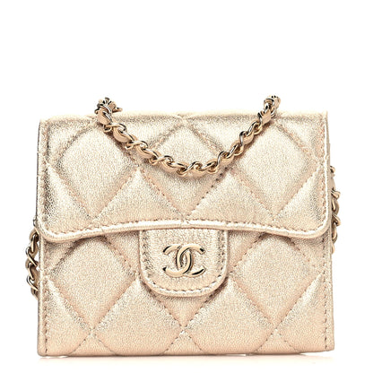 Chanel Metallic Lambskin Quilted Flap Card Holder On Chain Gold 1 of 10