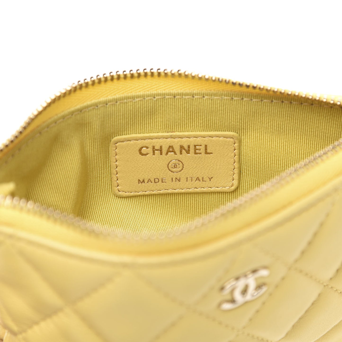Lambskin Quilted Small Cosmetic Case Yellow