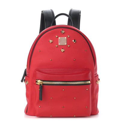 MCM Calfskin Stud Small Stark Backpack Red 1 of 10