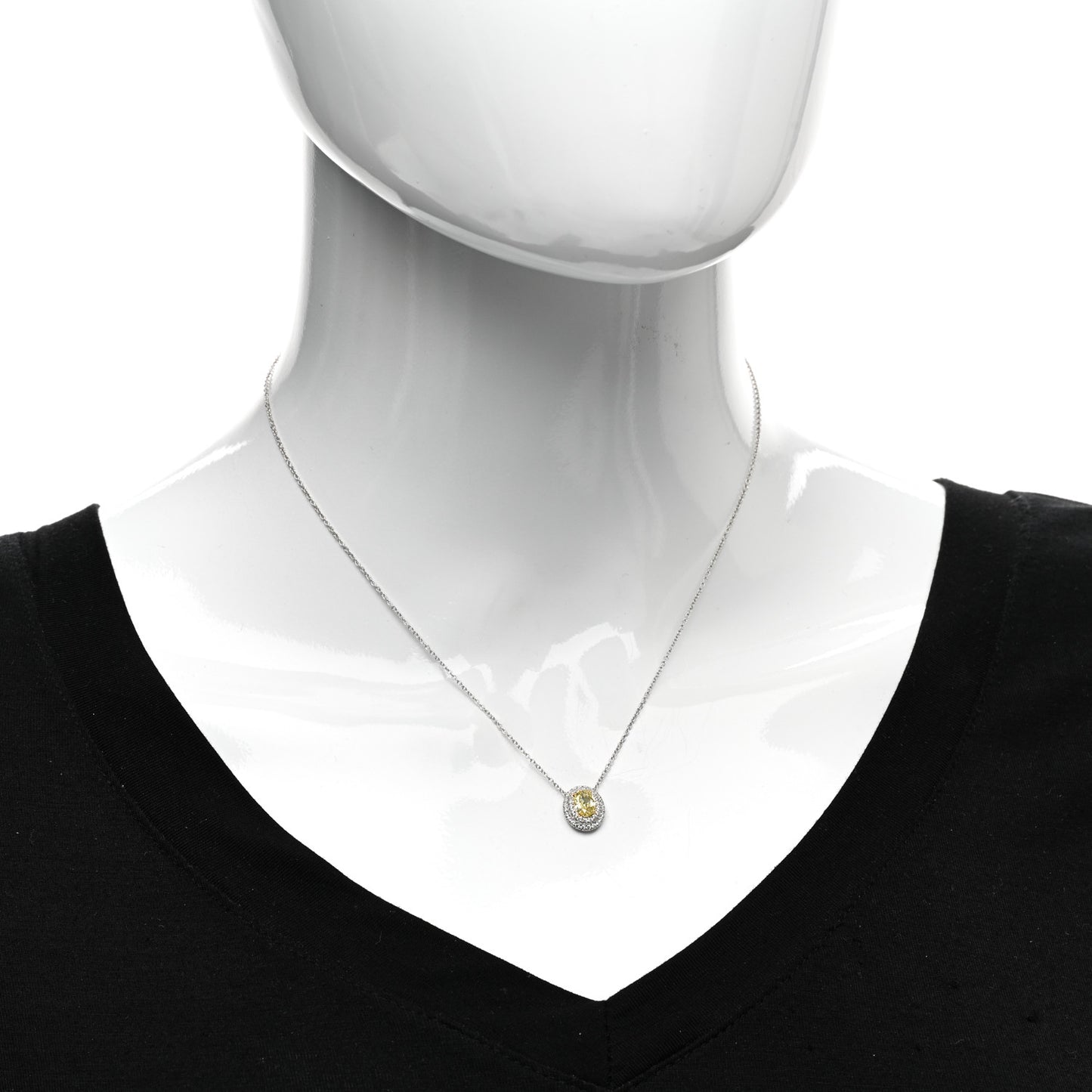Platinum 18K Yellow Gold Fancy Yellow Diamond .52ct Soleste Oval Pendant Necklace