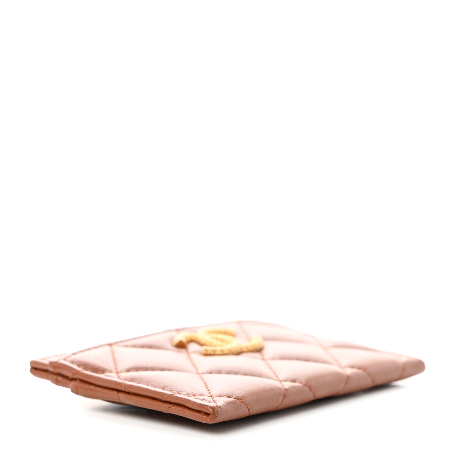 Lambskin Quilted Studded CC Card Holder Camel