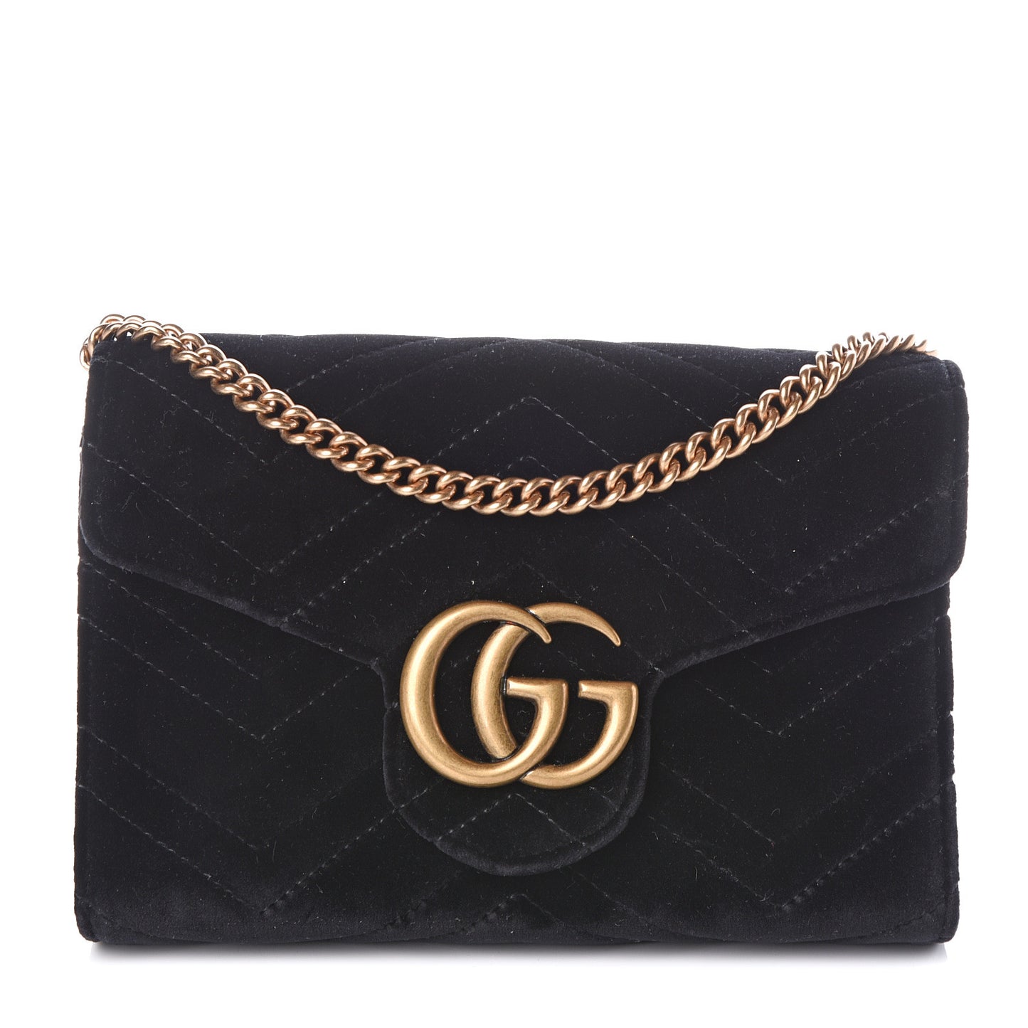 Velvet Matelasse GG Marmont Chain Wallet Black