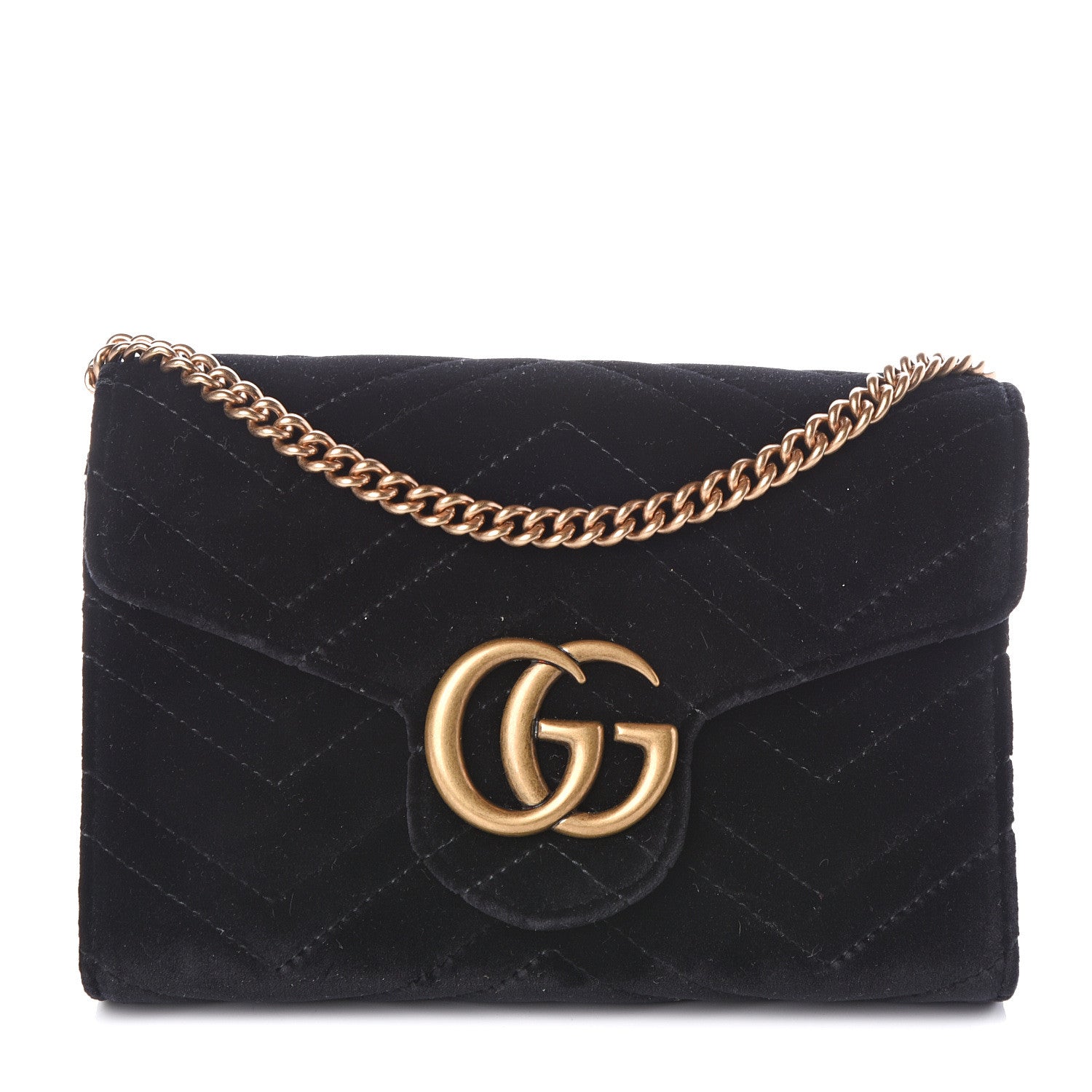 Gucci Velvet Matelasse GG Marmont Chain Wallet Black 1 of 9