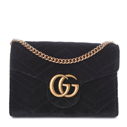 Gucci Velvet Matelasse GG Marmont Chain Wallet Black 1 of 9