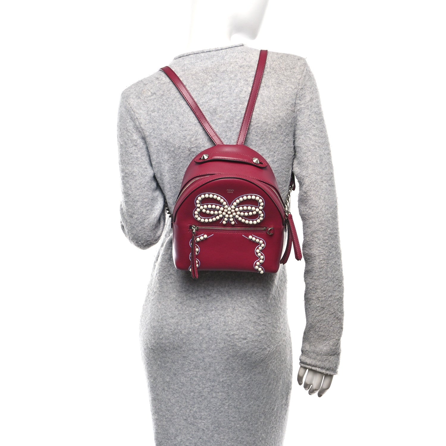 Fendi Vitello Liberty Pearl Romantic Bow Mini Backpack Black Cherry 2 of 10
