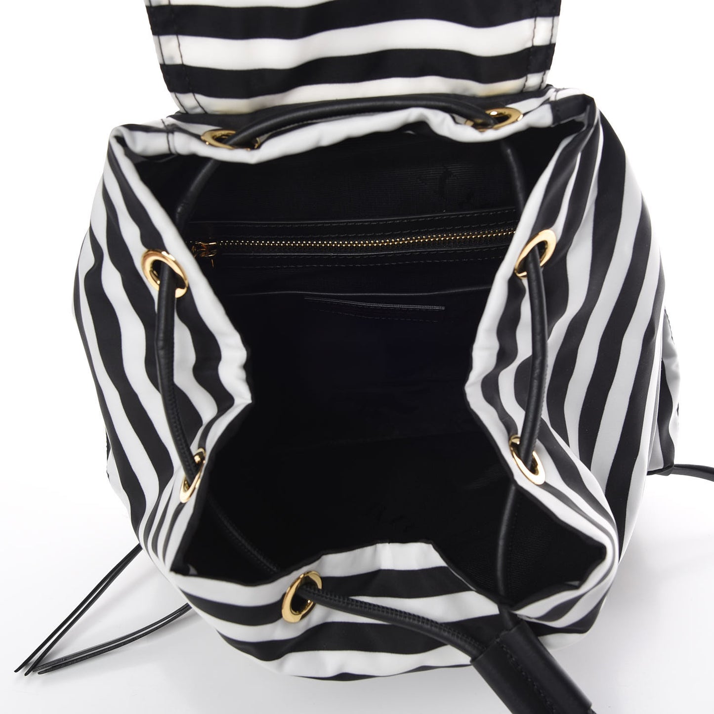 Nylon Striped Medium Rucksack Backpack Black White