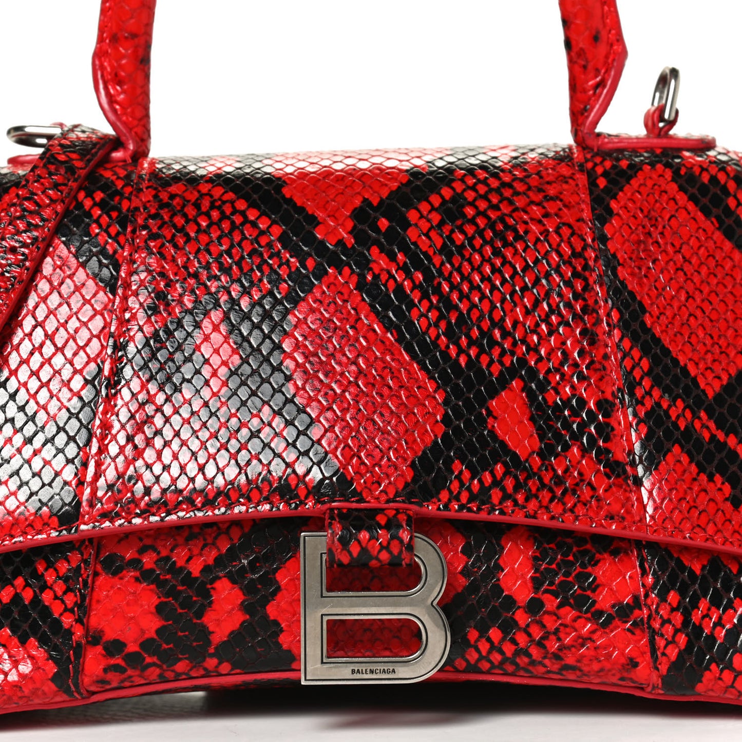 Shiny Calfskin Python Effect Small Hourglass Top Handle Bag Red