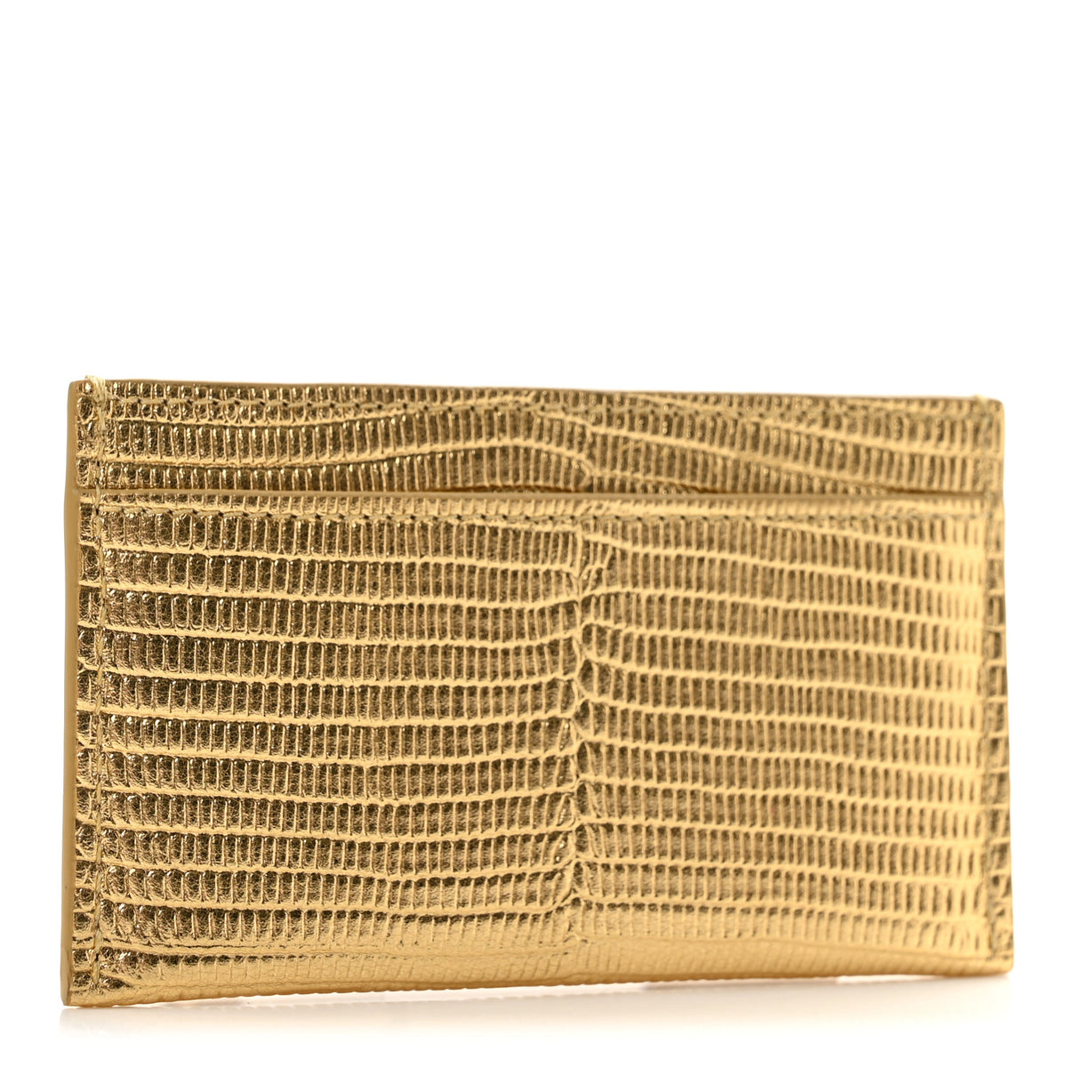 Chanel Metallic Calfskin Lizard Embossed Card Holder Gold 3 of 8