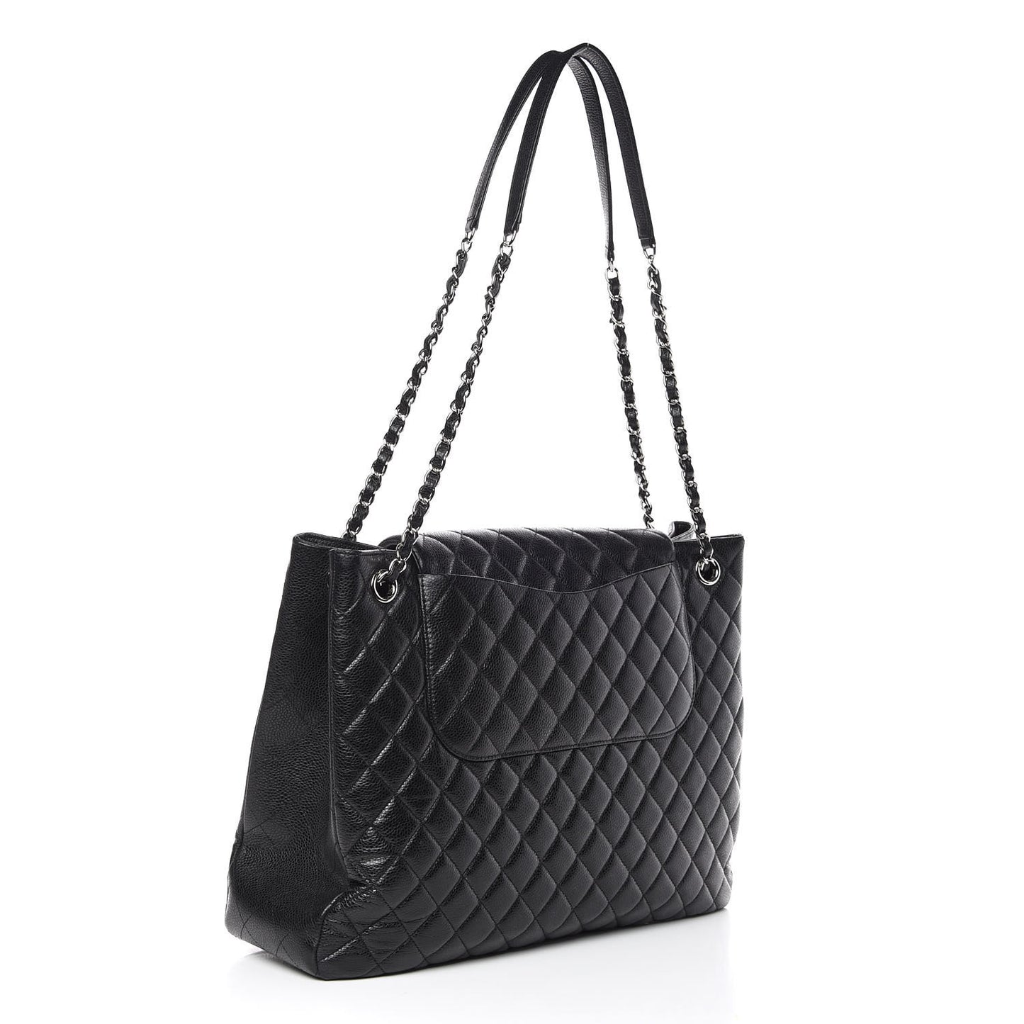 Caviar Quilted Large Shopping Tote Black