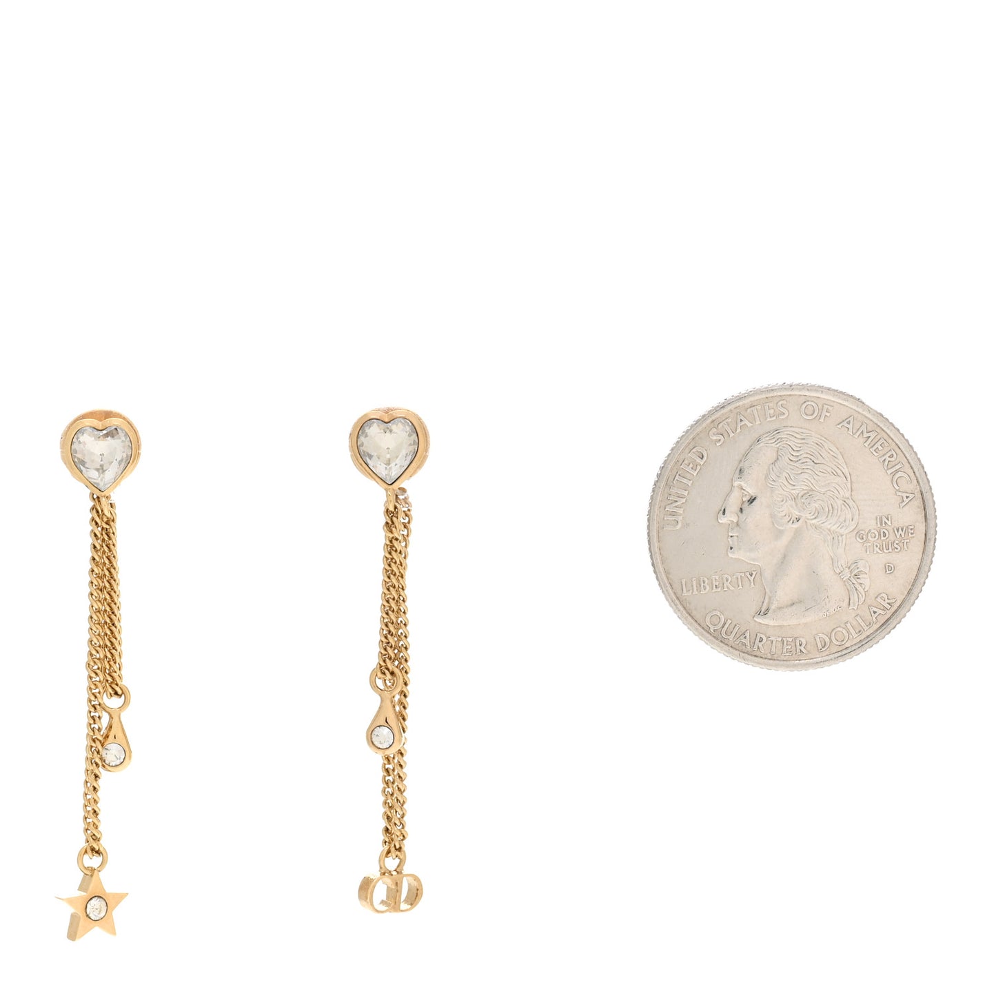 Crystal Heart Dangle Chain Earrings Gold