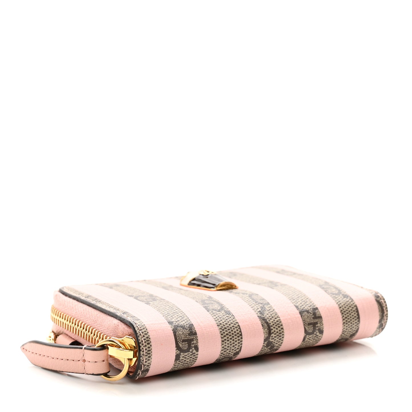 GG Supreme Monogram Vitello Eclipse Ice Cream Stripes Zip Around Card Case Wallet Beige Ebony Perfect Pink