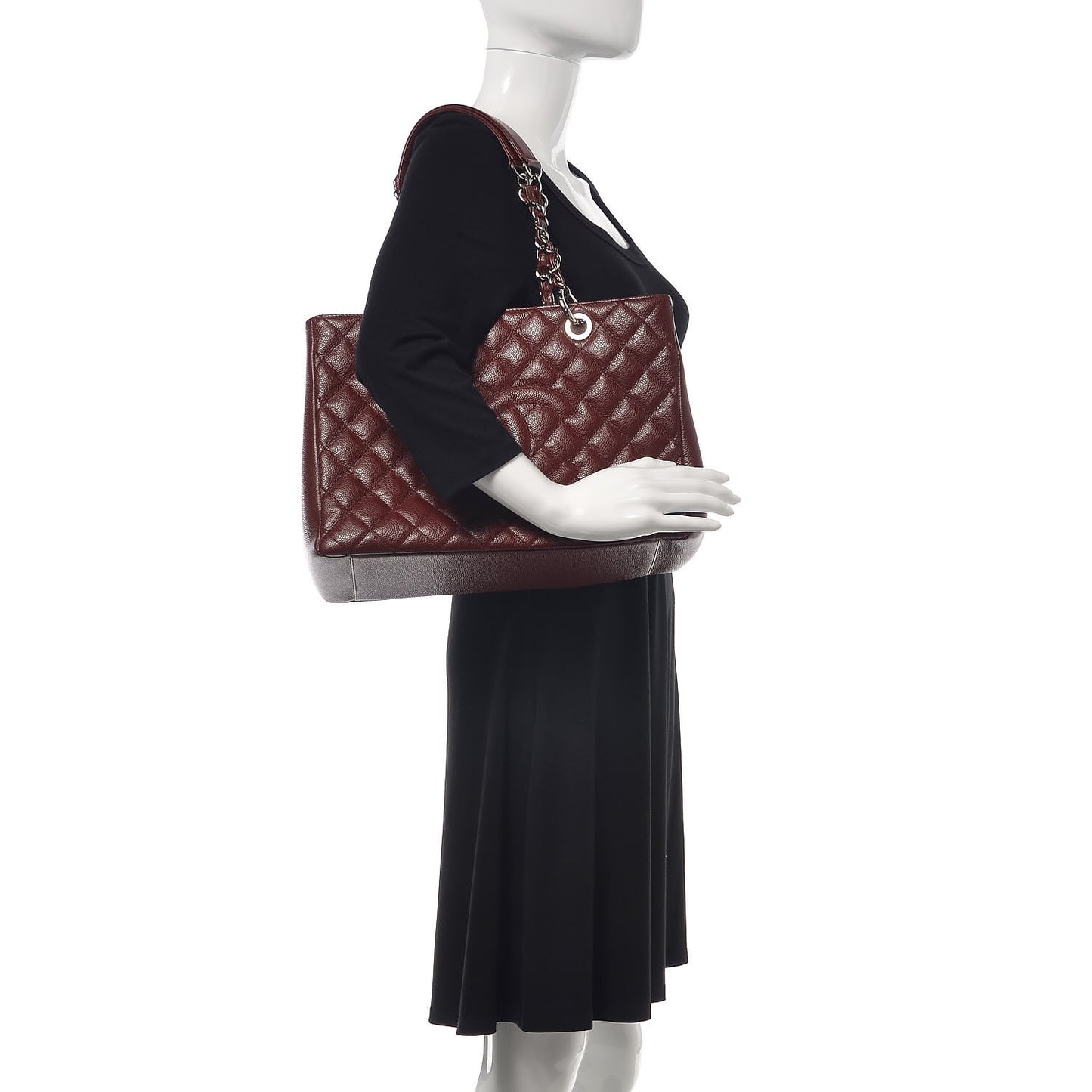 Caviar Quilted Grand Shopping Tote GST Dark Burgundy