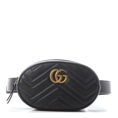 Gucci Calfskin Matelasse GG Marmont Belt Bag 85 34 Black 1 of 10