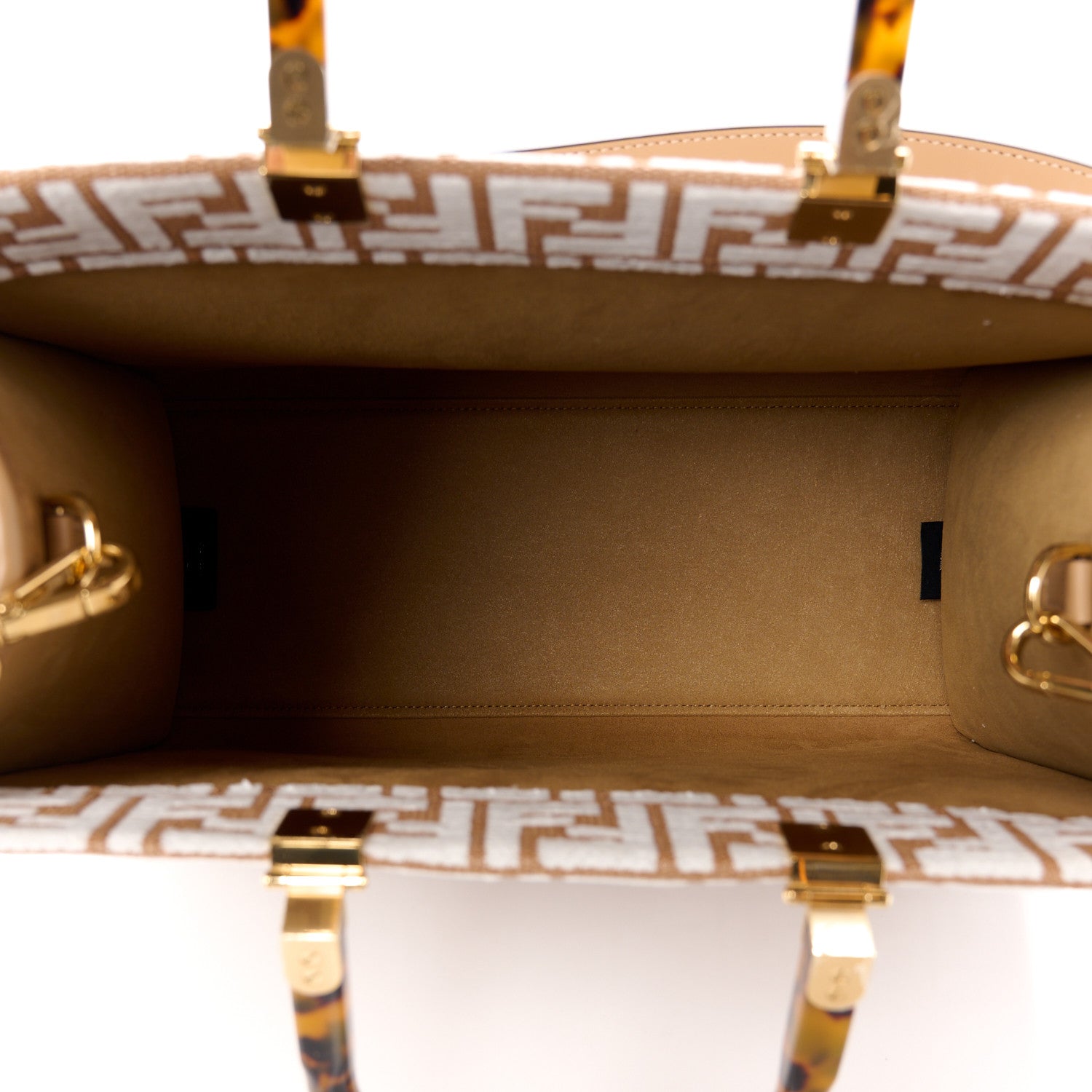 Fendi Woven Fabric Calfskin FF Medium Fendi Sunshine Shopper Tote Natural White Dark Honey 5 of 10