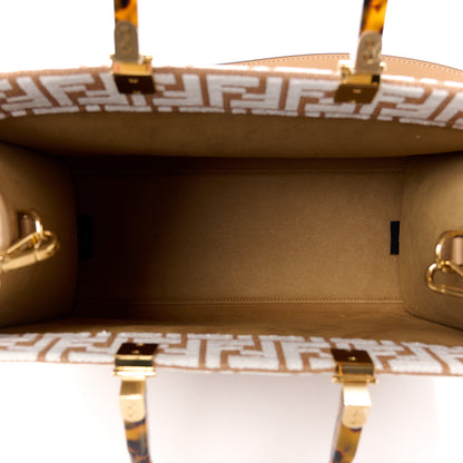 Fendi Woven Fabric Calfskin FF Medium Fendi Sunshine Shopper Tote Natural White Dark Honey 5 of 10