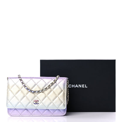Chanel Gradient Metallic Calfskin Quilted Wallet On Chain WOC Silver Blue Yellow Purple 11 of 11