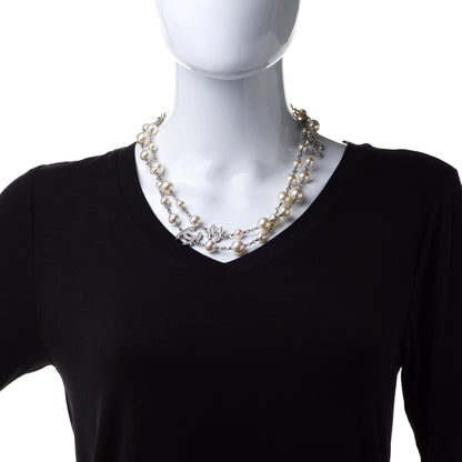 Chanel Crystal Pearl CC Long Necklace Silver 2 of 6