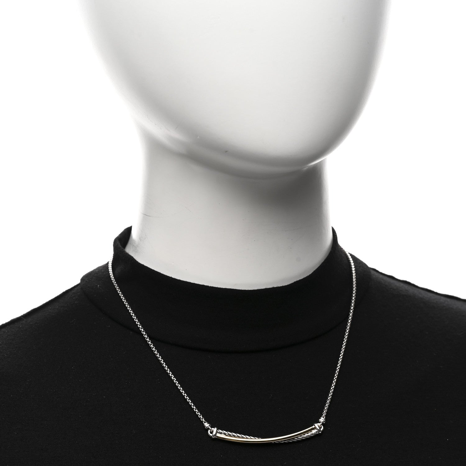 David Yurman Sterling Silver 18K Yellow Gold Crossover Bar Pendant Necklace 2 of 4