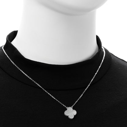 Van Cleef & Arpels 18K White Gold Mother of Pearl Vintage Alhambra Pendant Necklace 2 of 7