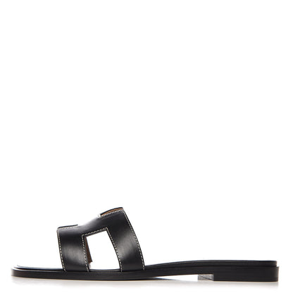 Hermes Box Calfskin Oran Sandals 36.5 Black 1 of 11