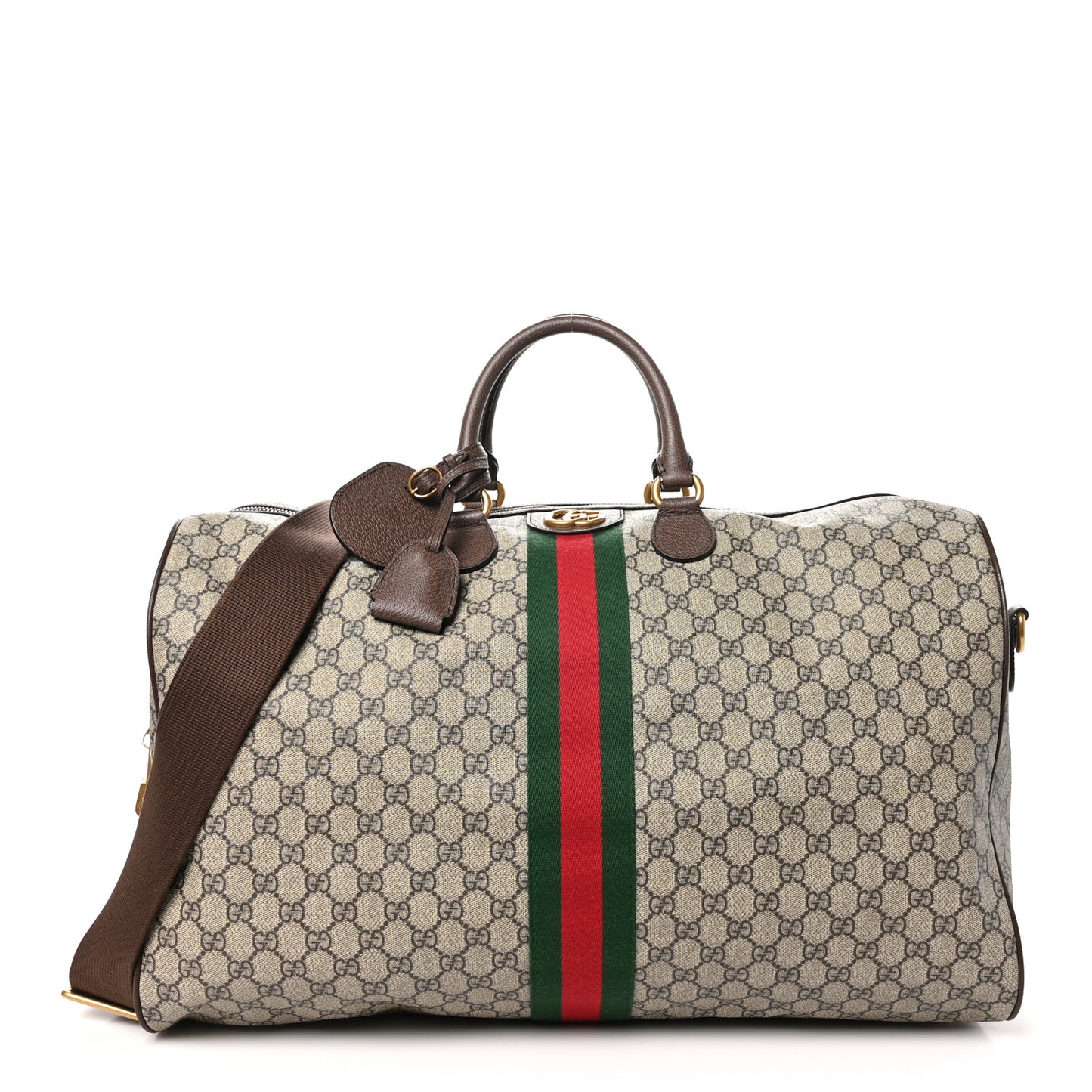 GG Supreme Monogram Textured Dollar Calfskin Web Medium Ophidia Carry-On Duffle Bag Beige Ebony New Acero