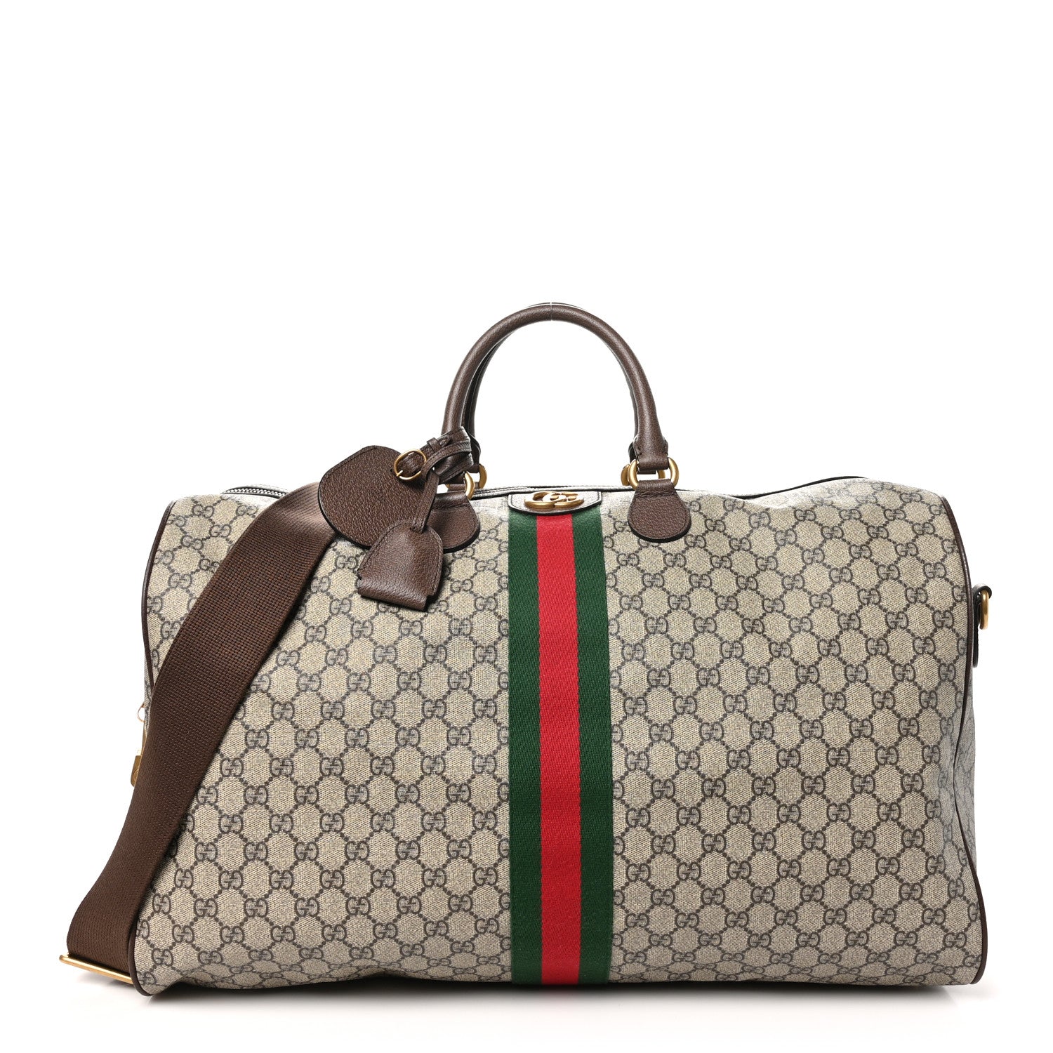 Gucci GG Supreme Monogram Textured Dollar Calfskin Web Medium Ophidia Carry-On Duffle Bag Beige Ebony New Acero 1 of 11