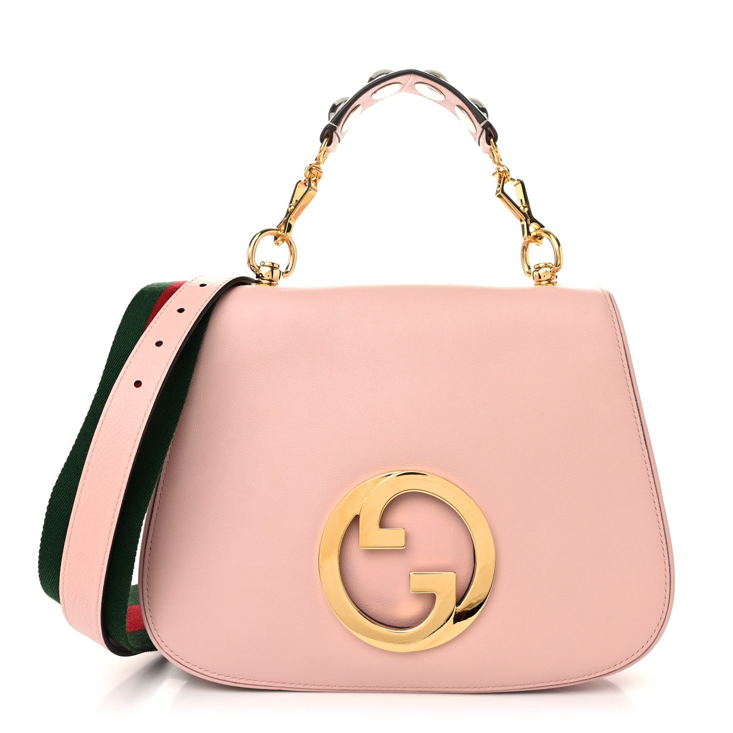 Gucci Roxy Calfskin Web Medium Blondie Top Handle Shoulder Flap Bag Powder Pink 1 of 12