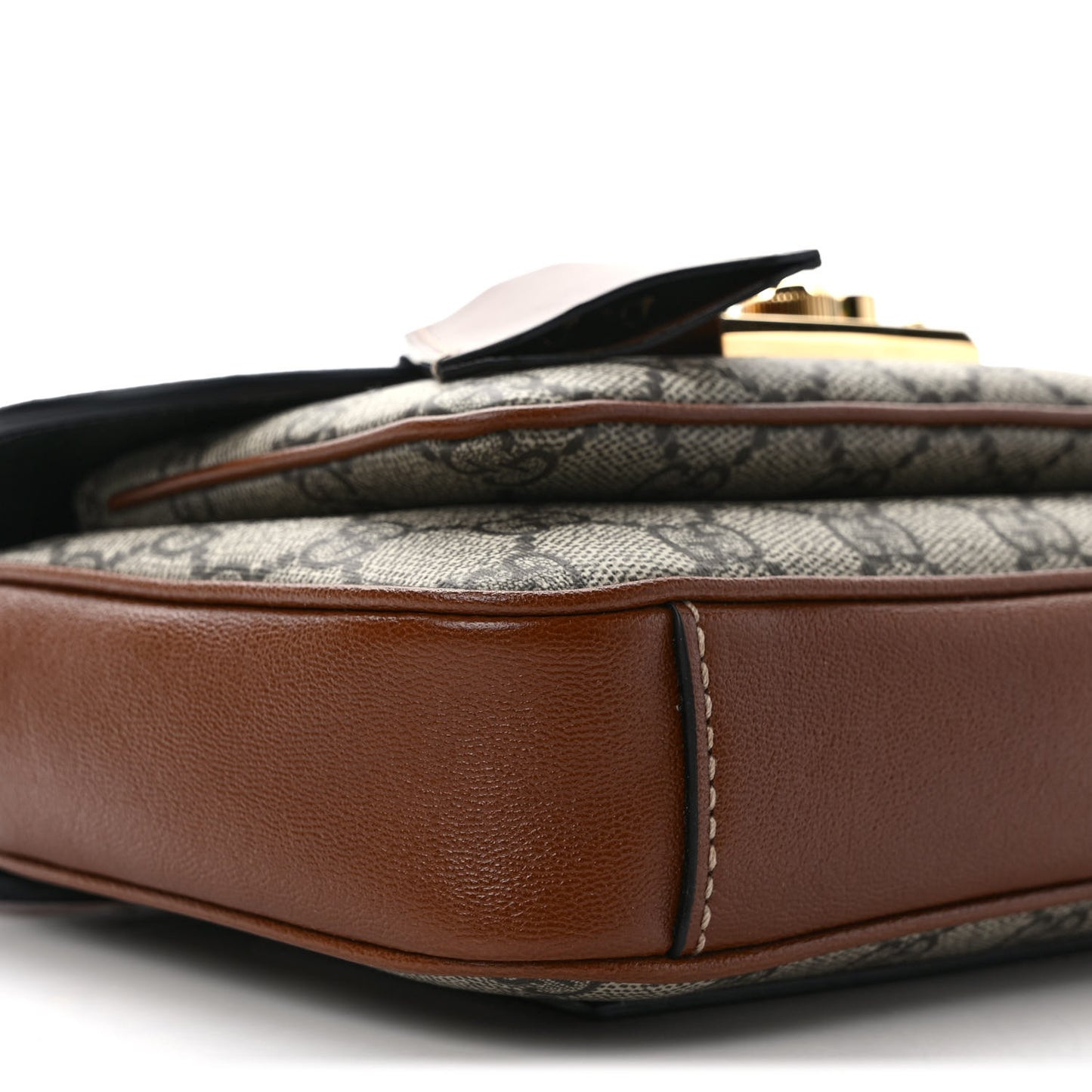 GG Supreme Monogram Calfskin Padlock Flap Pocket Shoulder Bag Beige Black Cuir