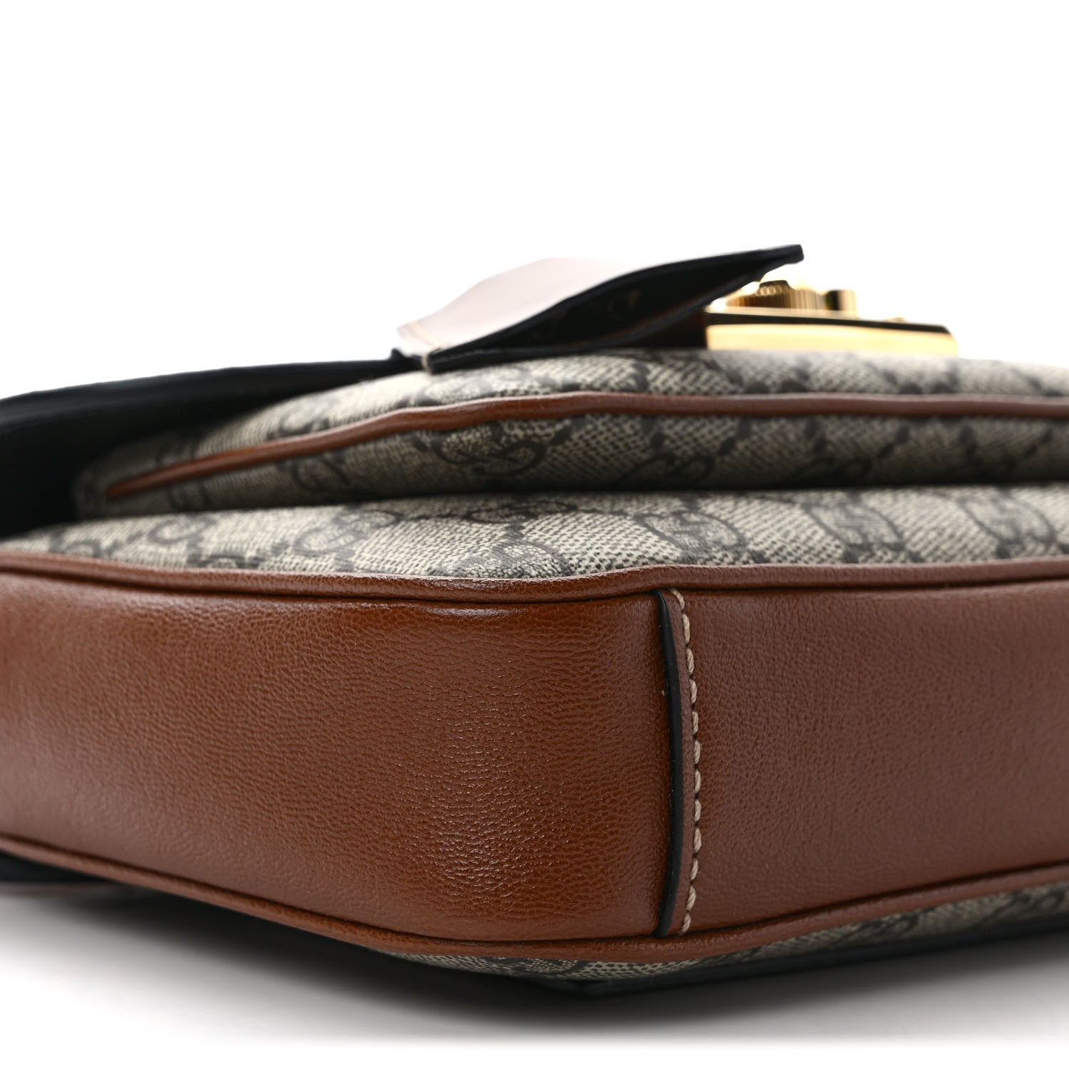 Gucci GG Supreme Monogram Calfskin Padlock Flap Pocket Shoulder Bag Beige Black Cuir 7 of 8