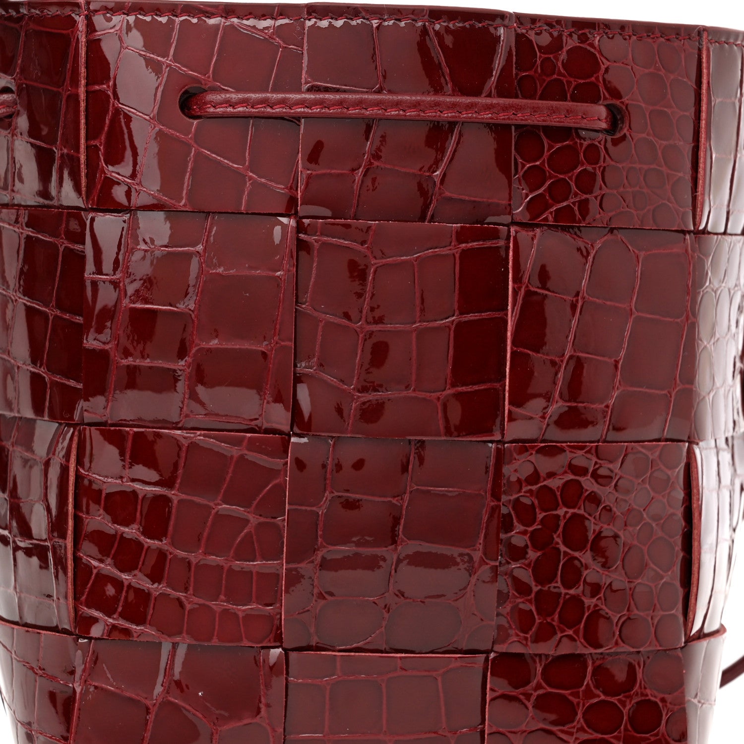 Bottega Veneta Gloss Calfskin Croc Embossed Intreccio Mini Cassette Crossbody Bucket Bag Cherry 7 of 9