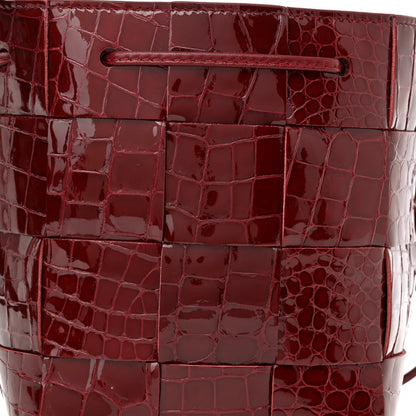 Bottega Veneta Gloss Calfskin Croc Embossed Intreccio Mini Cassette Crossbody Bucket Bag Cherry 7 of 9