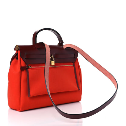 Hermes Vache Hunter Toile Herbag Zip Retourne 31 PM Orange Mecano Rouge H 4 of 10