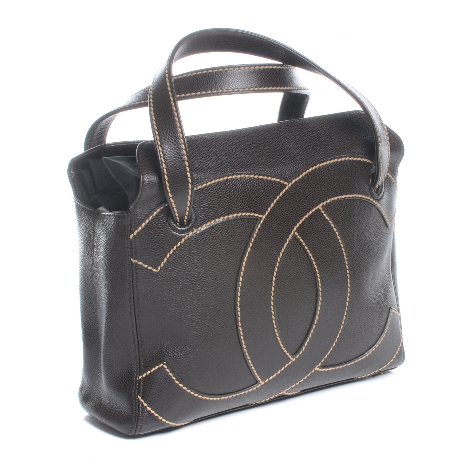 Chanel Caviar CC Stitched Small Tote Brown 3 of 8