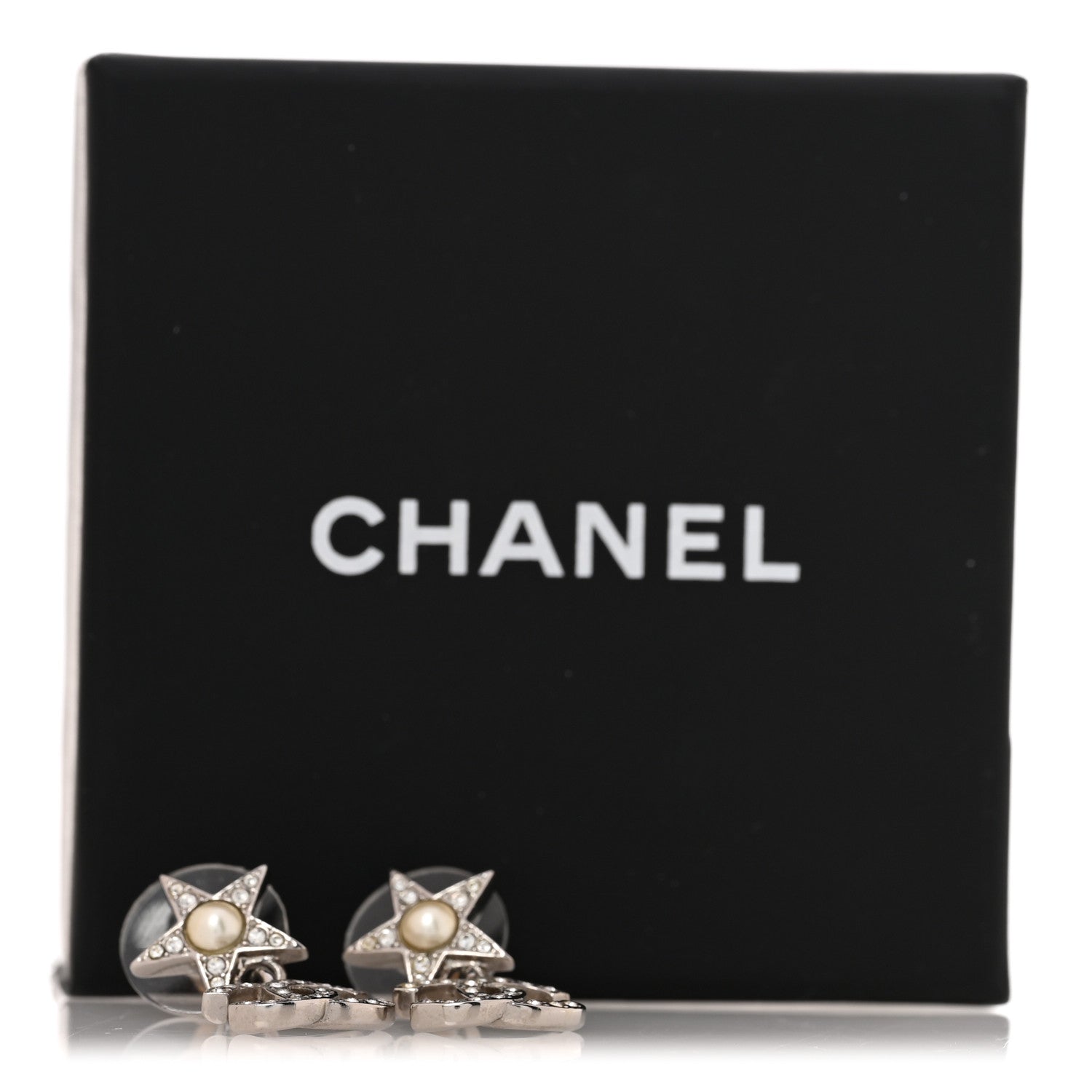 Chanel Crystal CC Pearl Star Drop Earrings Silver 5 of 5