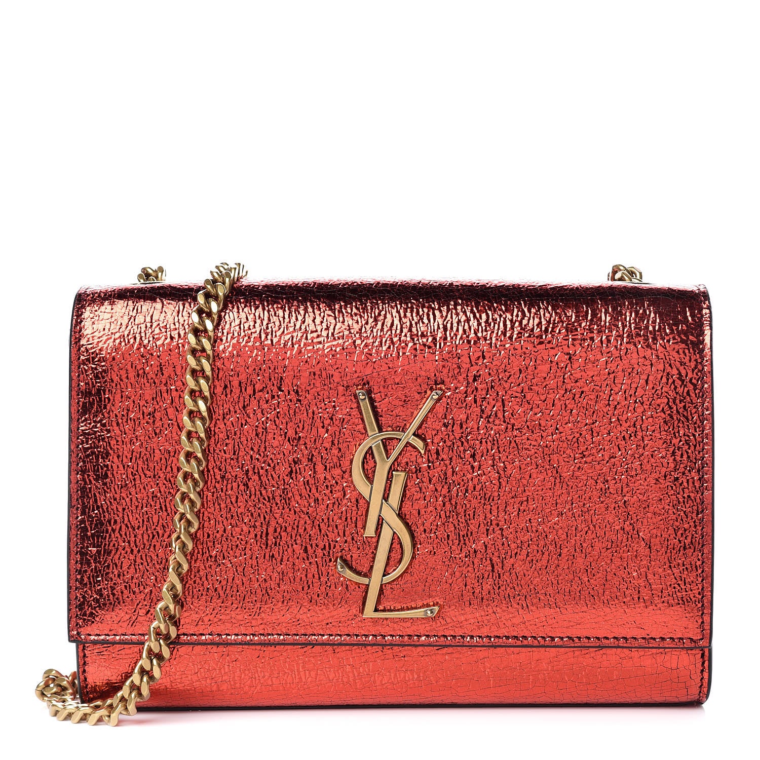 Saint Laurent Metallic Calfskin Small Classic Monogram Kate Satchel Red 1 of 9