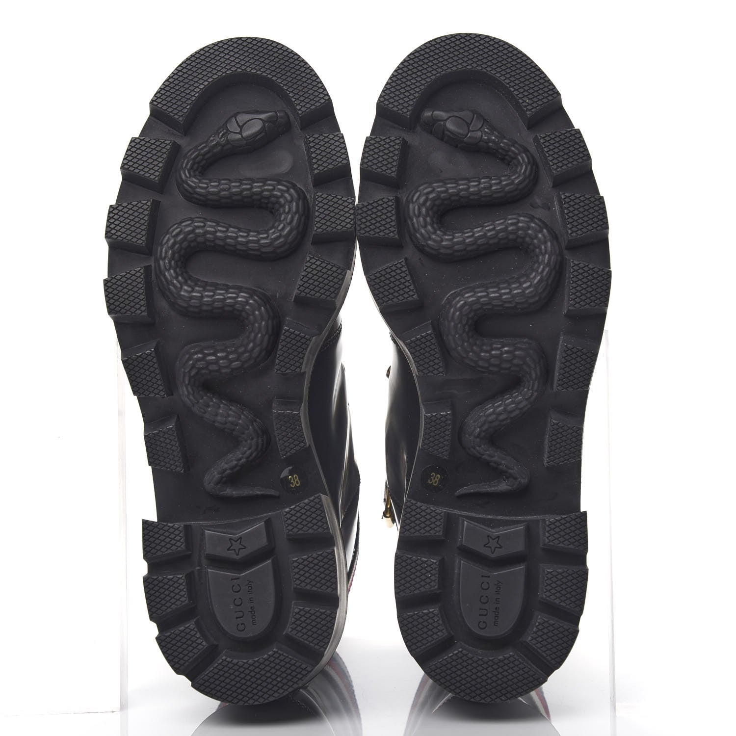 Gucci Calfskin Sylvie Web Lace Up Combat Boots 38 Black 6 of 11