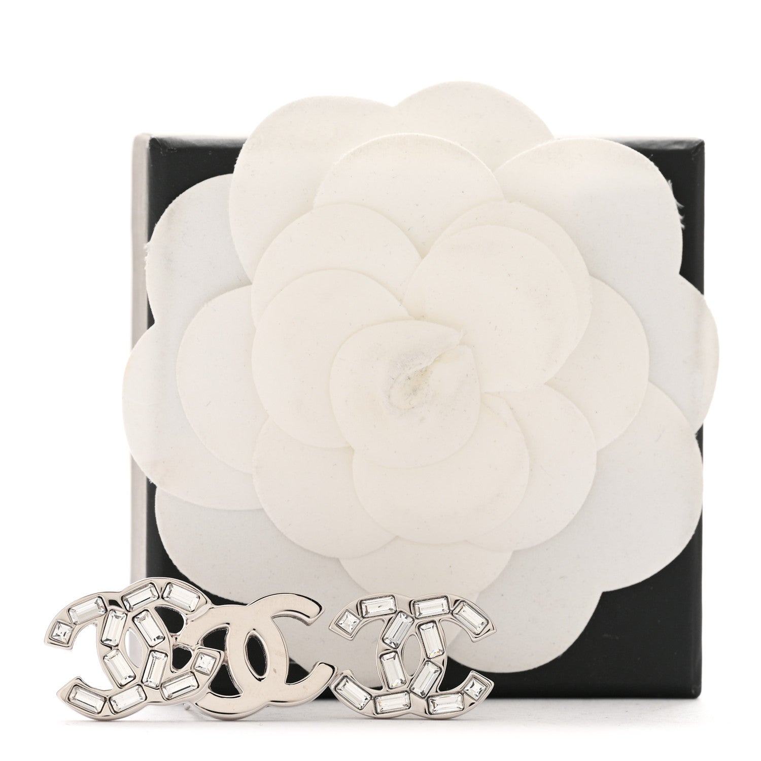 Chanel Baguette Crystal Double CC Earrings Silver 5 of 5