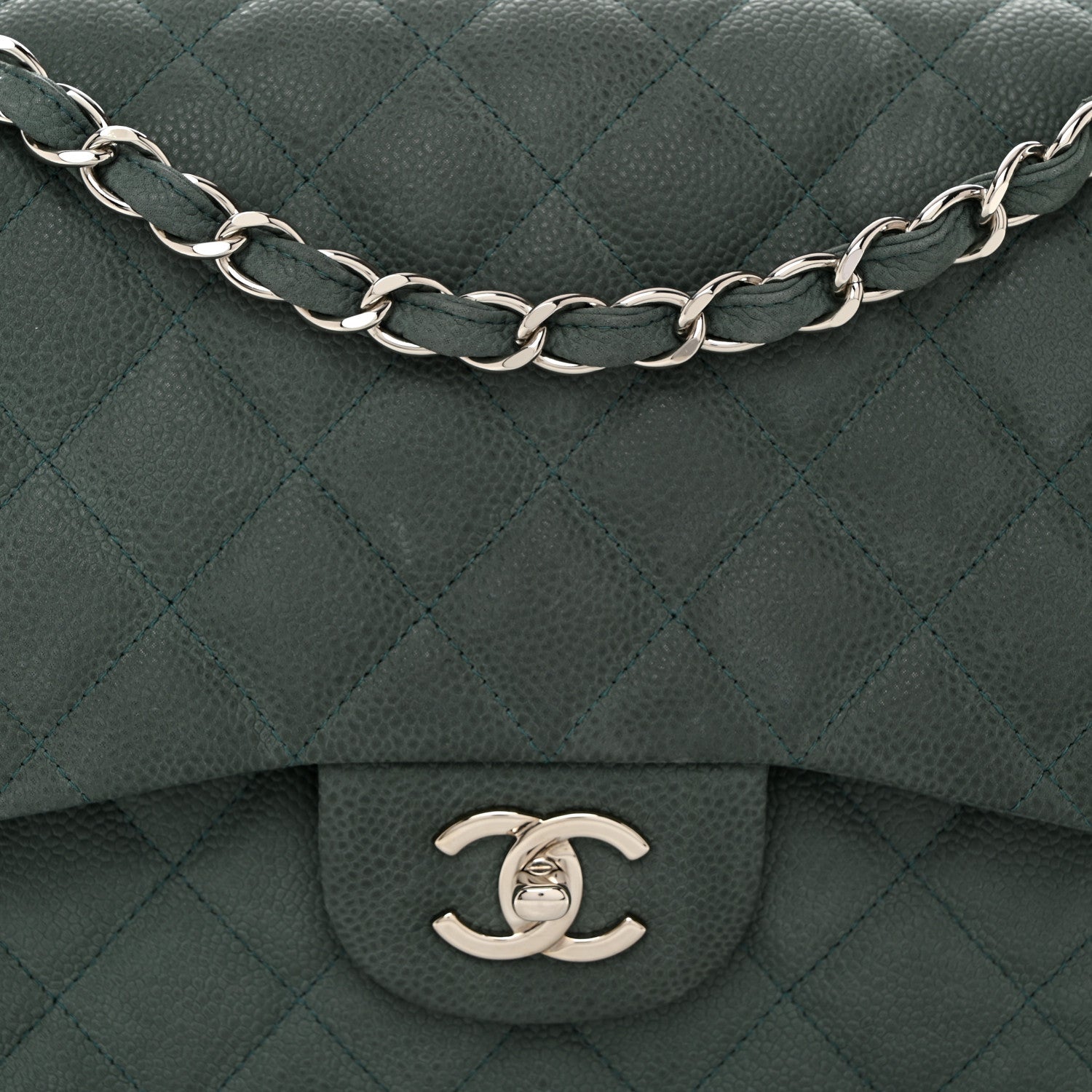 Chanel Iridescent Caviar Quilted Jumbo Double Flap Green 8 of 13