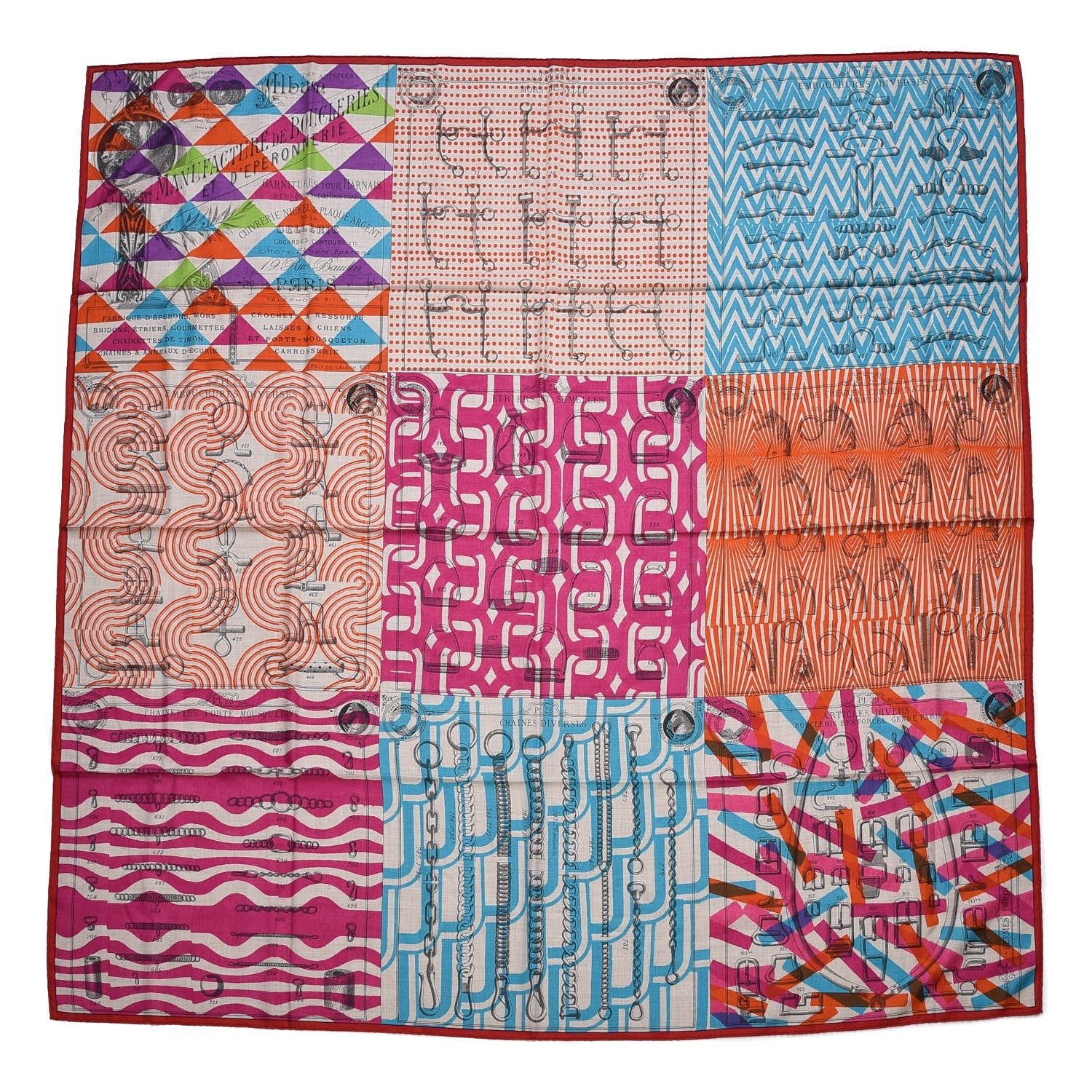 Hermes Cashmere Silk Manufacture de Boucleries Shawl 140 Fuchsia Turquoise Orange 1 of 9