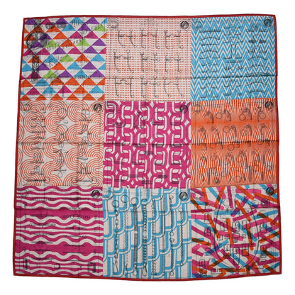 Hermes Cashmere Silk Manufacture de Boucleries Shawl 140 Fuchsia Turquoise Orange 1 of 9
