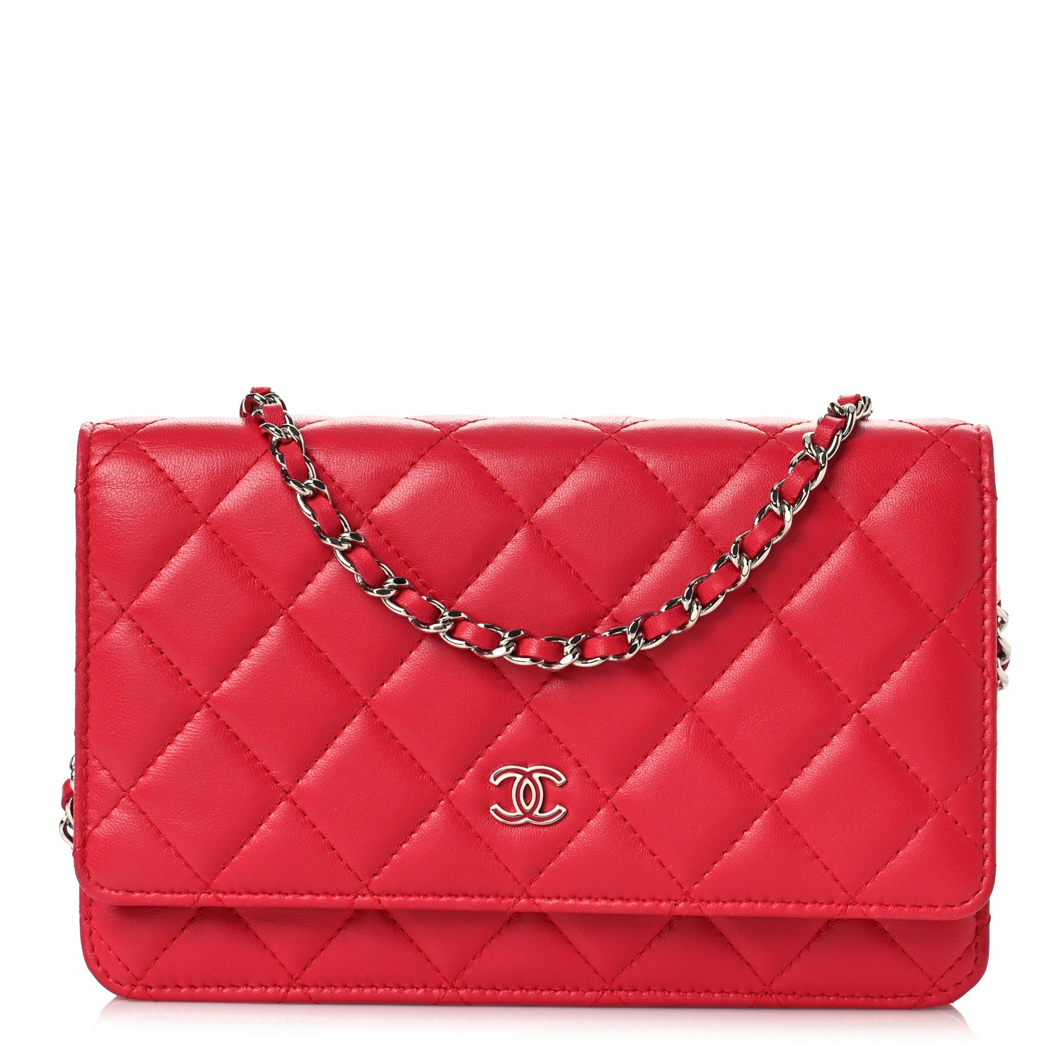 Chanel Lambskin Quilted Wallet On Chain WOC Red 1 of 9