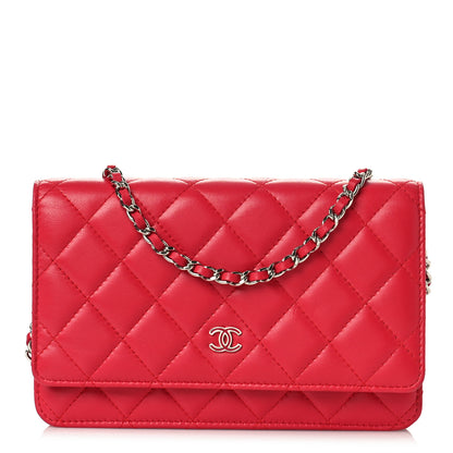 Chanel Lambskin Quilted Wallet On Chain WOC Red 1 of 9