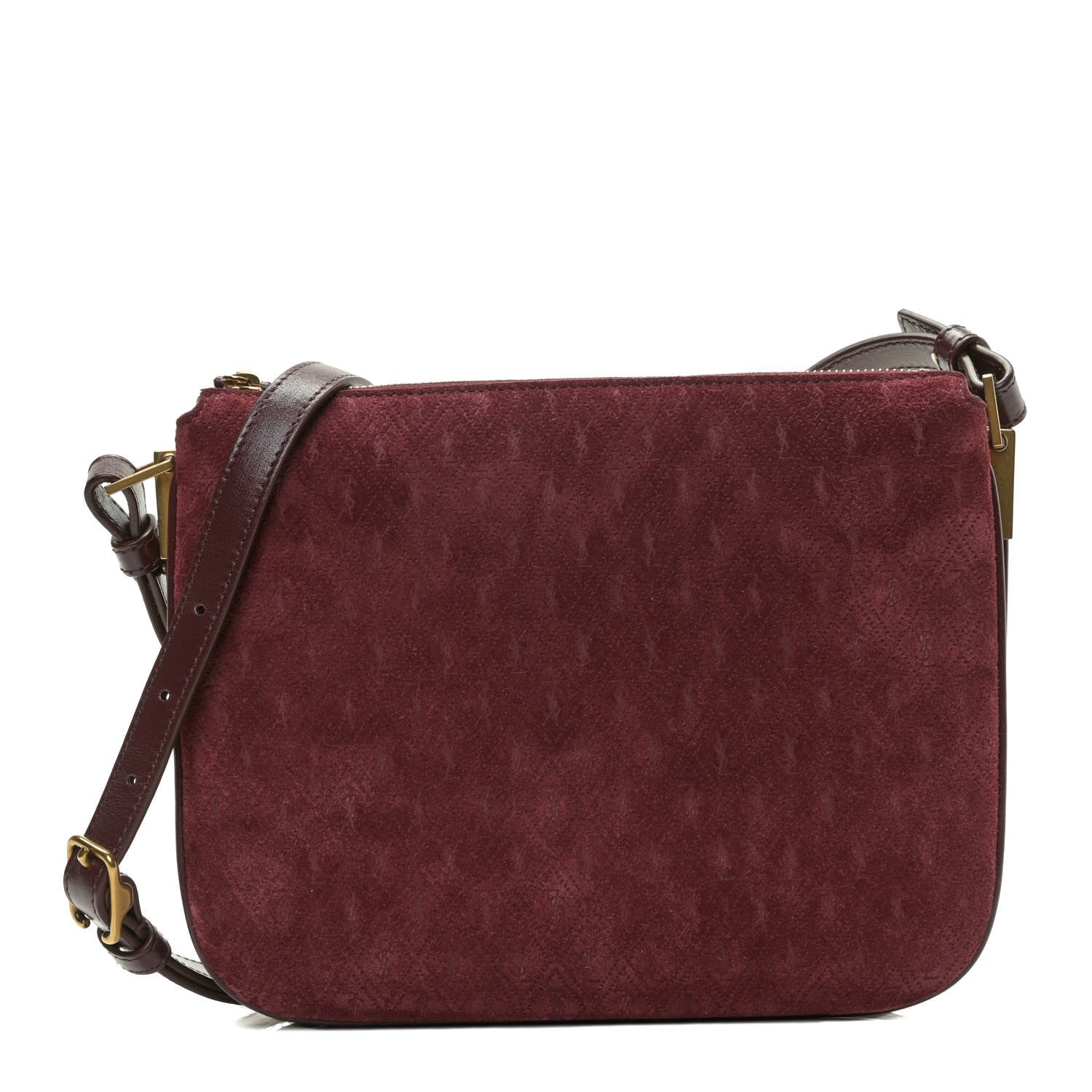 Saint Laurent Suede All-Over Monogram Crossbody Burgundy 1 of 10