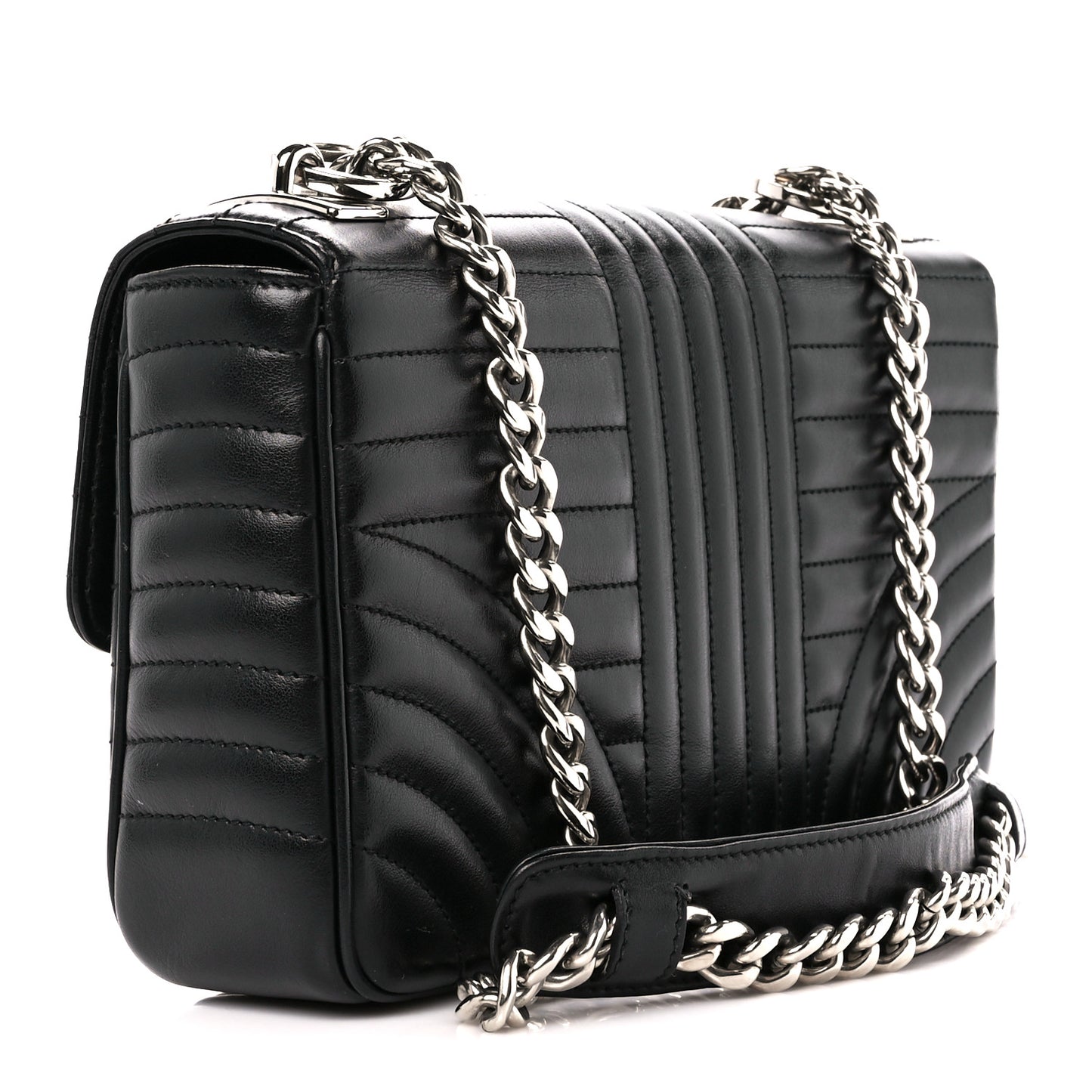 Soft Calfskin Impunture Diagramme Medium Chain Flap Shoulder Bag Black