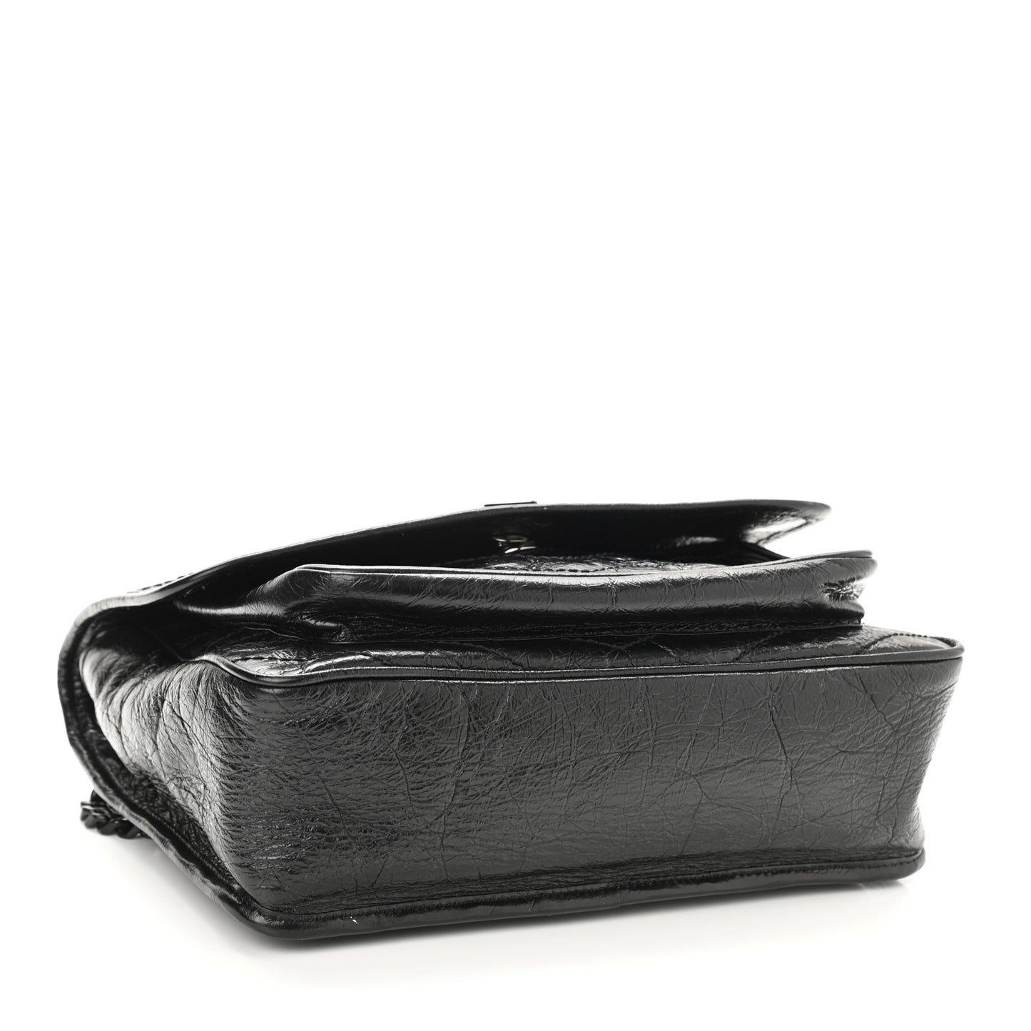 Crinkled Calfskin Matelasse Monogram Medium Niki Chain Satchel Black