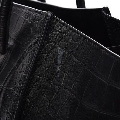 Celine Crocodile Embossed Calfskin Medium Phantom Luggage Black 7 of 13